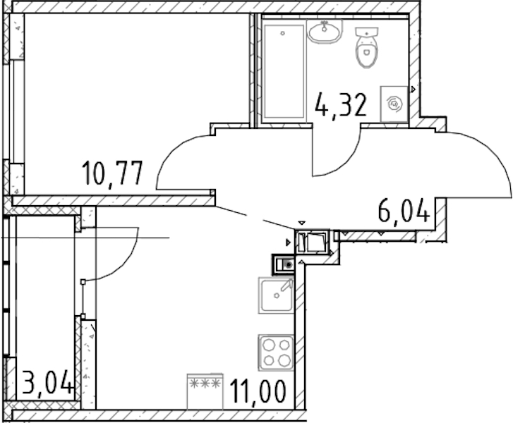 1-комнатная квартира 32.13 м², 17/17 эт., ЖК «Город Первых»